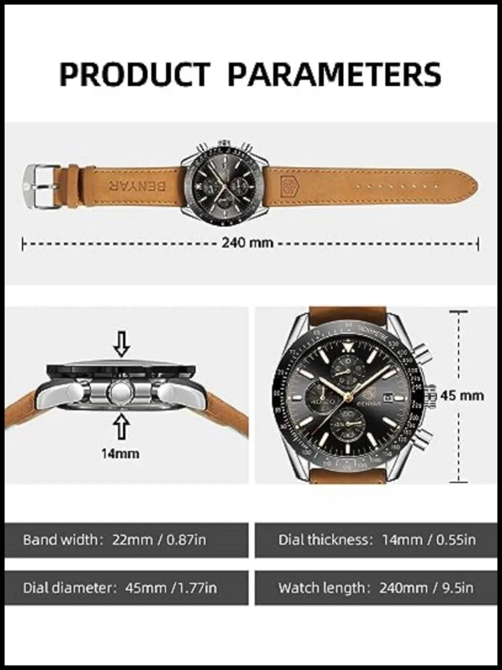 Men's Analog Quartz Chronograph Watch 30M Waterproof Luminous Silicone Strap